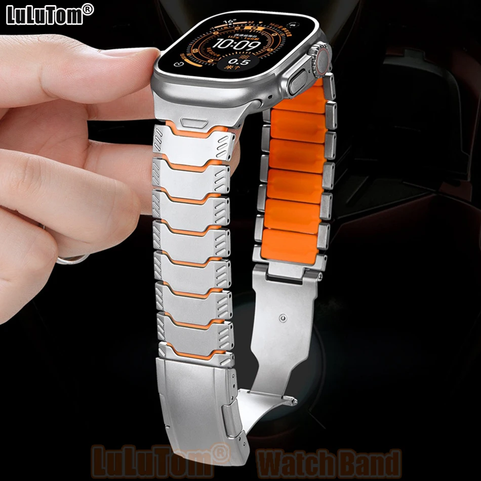 Titanium Rubber Strap for Apple Watch Ultra 3 2 1 49mm 10 11 46mm Butterfly Clasp Sport Band Iwatch 9 8 7 45mm 6 5 SE 3 44mm Man
Titanium Rubber Strap for Apple Watch Ultra 3 2 1 49mm 10 11 46mm Butterfly Clasp Sport Band Iwatch 9 8 7 45mm 6 5 SE 3 44mm Man
