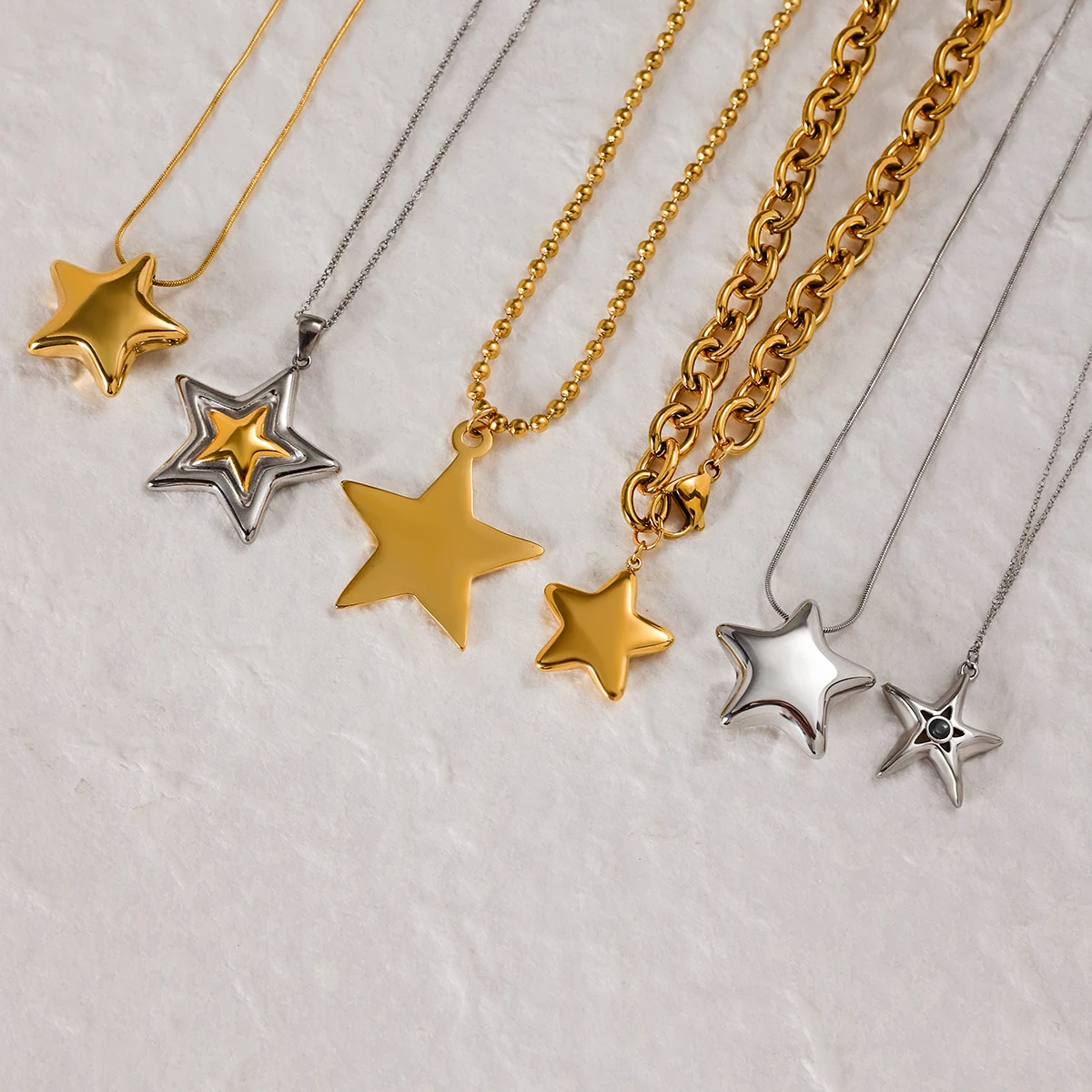 AIKOER Minimalist Classic 18k Gold Color Plated Stainless Steel Smooth Five Pointed Star Pendant Necklace Stackable Chain Neckla 
AIKOER Minimalist Classic 18k Gold Color Plated Stainless Steel Smooth Five Pointed Star Pendant Necklace Stackable Chain Neckla