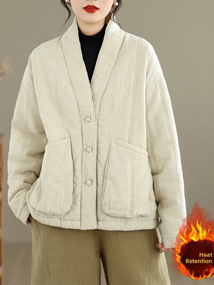 Thiened Cotton Linen Women's Jaet Chinese Zen Sle Collar Vintage Button ort Coat Warm Comfortable Winter Outerwear
Thiened Cotton Linen Women's Jaet Chinese Zen Sle Collar Vintage Button ort Coat Warm Comfortable Winter Outerwear