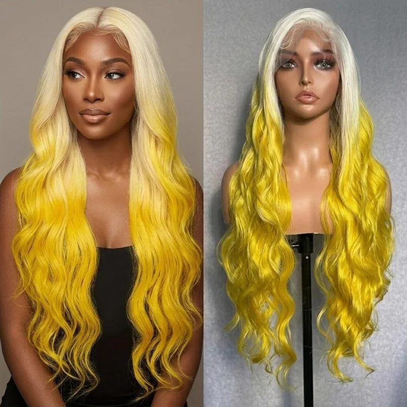 26 Inch 13x4 Lace Front Ombre White to Yellow Body Wave Synthetic Wig, Pre Plucked Hairline, Natural Heat Resistant Fiber
26 Inch 13x4 Lace Front Ombre White to Yellow Body Wave Synthetic Wig, Pre Plucked Hairline, Natural Heat Resistant Fiber