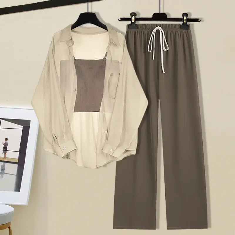 Summer Hollow Protection Chiffon Shirt Sexy Strap Tank Top Lace up Wide Leg Pants Three Piece Elegant Women's Pants Set Age F241
Summer Hollow Protection Chiffon Shirt Sexy Strap Tank Top Lace up Wide Leg Pants Three Piece Elegant Women's Pants Set Age F241
