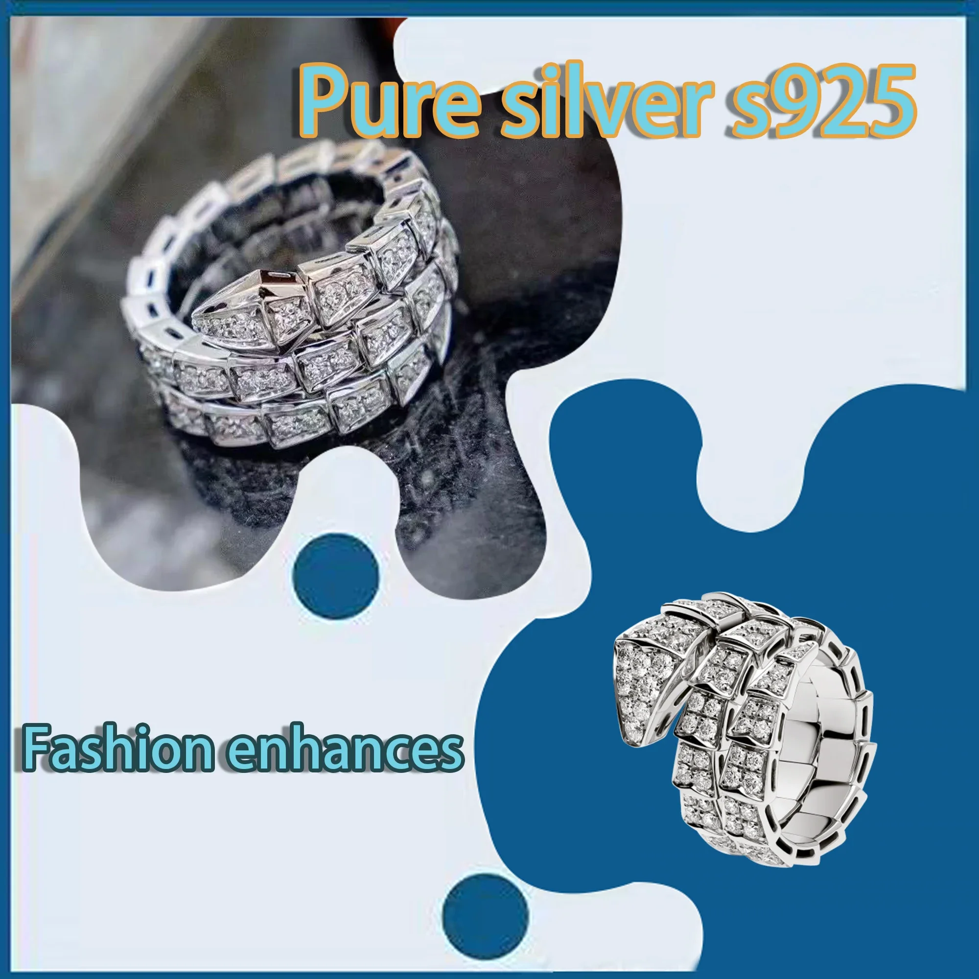 Pure silver s925 BV double-layer snake shaped diamond sparkling ring, high-end charm, exquisite fashion for ladies
Pure silver s925 BV double-layer snake shaped diamond sparkling ring, high-end charm, exquisite fashion for ladies