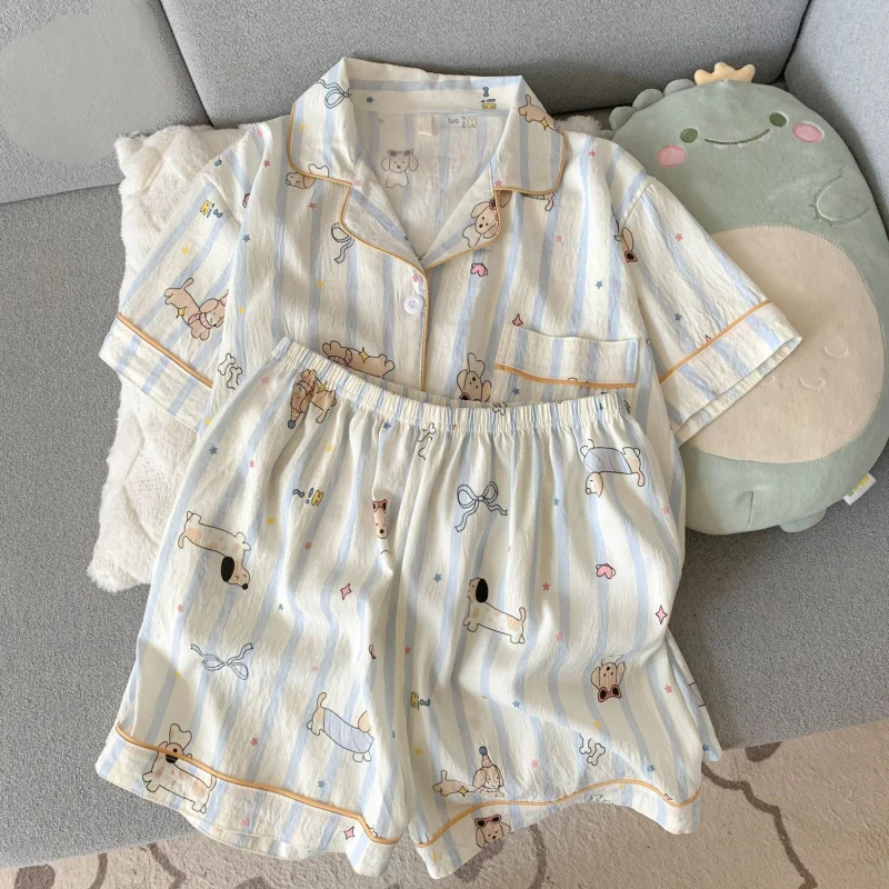 2Summer short-sleeve cloud cotton pajama set for women, comfortable and trendy, shorts that can be worn outside, home wear set
2Summer short-sleeve cloud cotton pajama set for women, comfortable and trendy, shorts that can be worn outside, home wear set