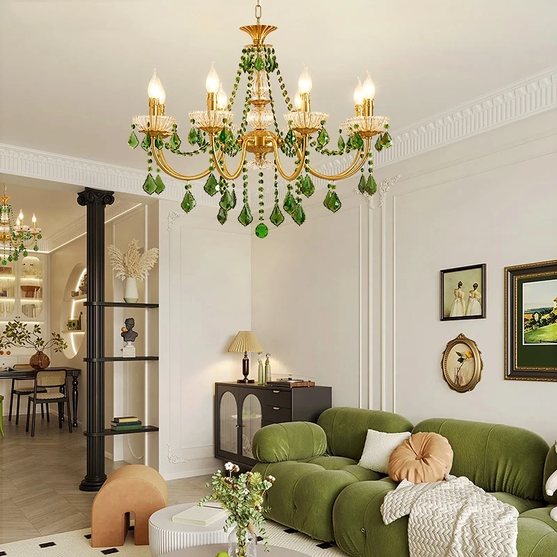 French retro all-copper dark green crystal living room light European pastoral dining room bedroom brass candle chandelier
French retro all-copper dark green crystal living room light European pastoral dining room bedroom brass candle chandelier