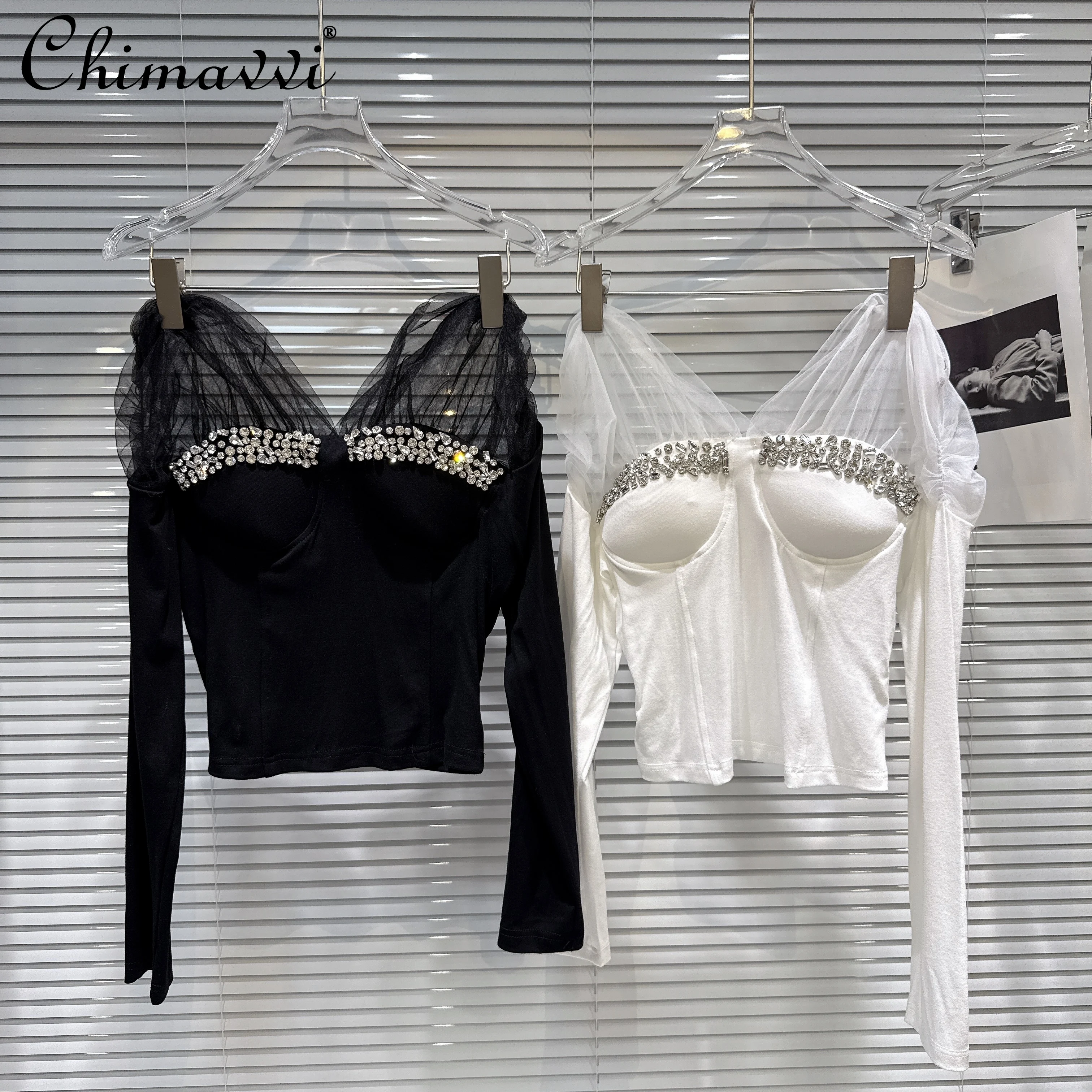 French Elegant Socialite Mesh Patchwork Diamond Beaded V-neck Long Sleeve Slim Fit Versatile T-shirt for Women Autumn Bottom Top
French Elegant Socialite Mesh Patchwork Diamond Beaded V-neck Long Sleeve Slim Fit Versatile T-shirt for Women Autumn Bottom Top