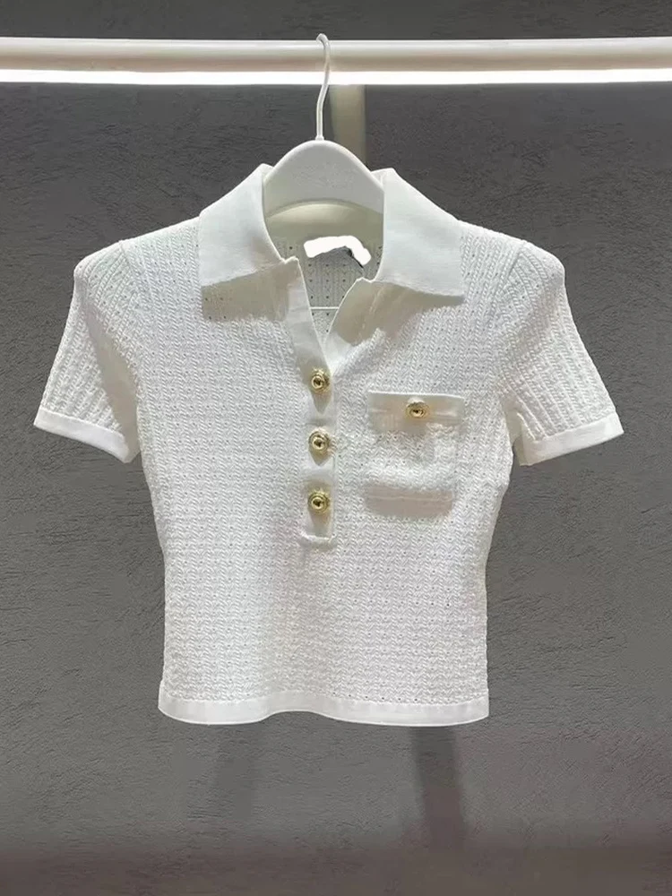 Pure White Short Sleeve Neck Knitted Top Hollow out Design Casual Style Women's Slim Fit Summer New Arrival Heidd Brand
Pure White Short Sleeve Neck Knitted Top Hollow out Design Casual Style Women's Slim Fit Summer New Arrival Heidd Brand