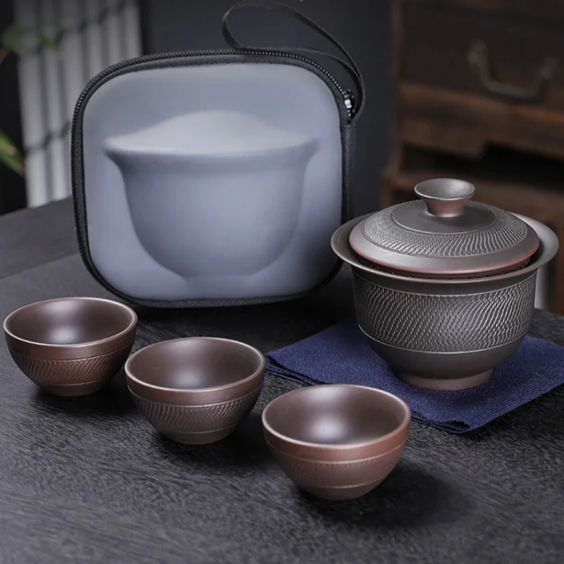 Vintage Purple Pottery Tea Set Outdoor Travel Tea Set Portable Kungfu Gaiwan Tureen ceremony Jianshui
Vintage Purple Pottery Tea Set Outdoor Travel Tea Set Portable Kungfu Gaiwan Tureen ceremony Jianshui