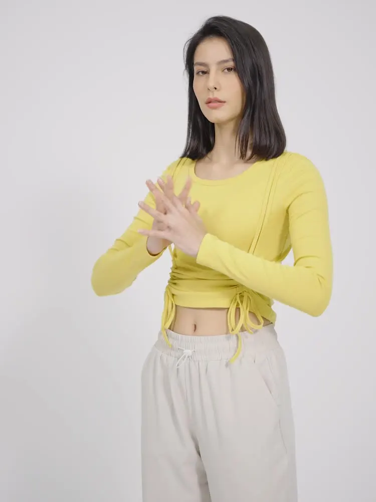 Женский короткий спортивный топ с круглым вырезом, дышащая быстросохнущая одежда для бега, облегающая футболка с длинными рукавами и кулиской для пилатеса
Женский короткий спортивный топ с круглым вырезом, дышащая быстросохнущая одежда для бега, облегающая футболка с длинными рукавами и кулиской для пилатеса