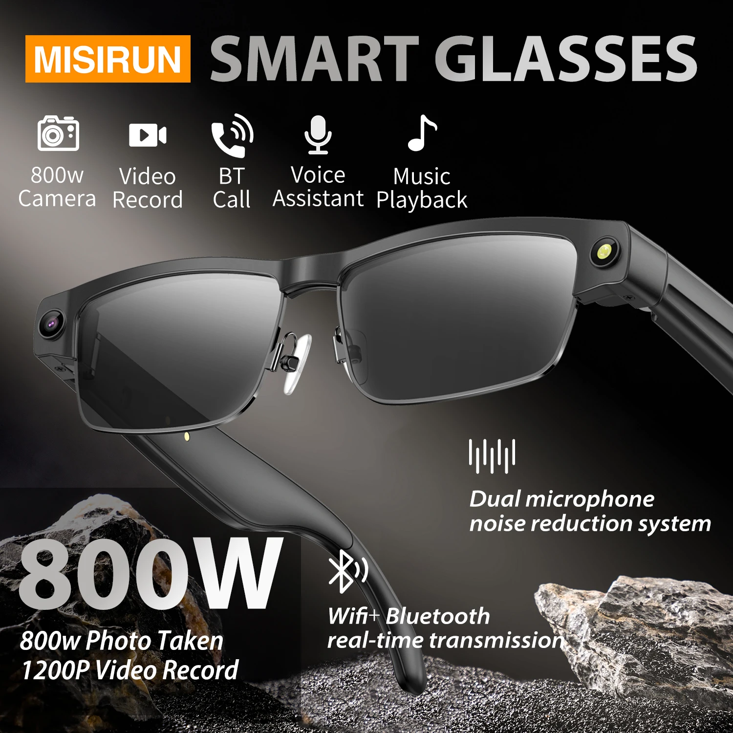 800W Pixel Camera Smart Glasses Photo Video Record BT Call Al Object Recognition Voice Assistant Translation Music Sunglasses
800W Pixel Camera Smart Glasses Photo Video Record BT Call Al Object Recognition Voice Assistant Translation Music Sunglasses