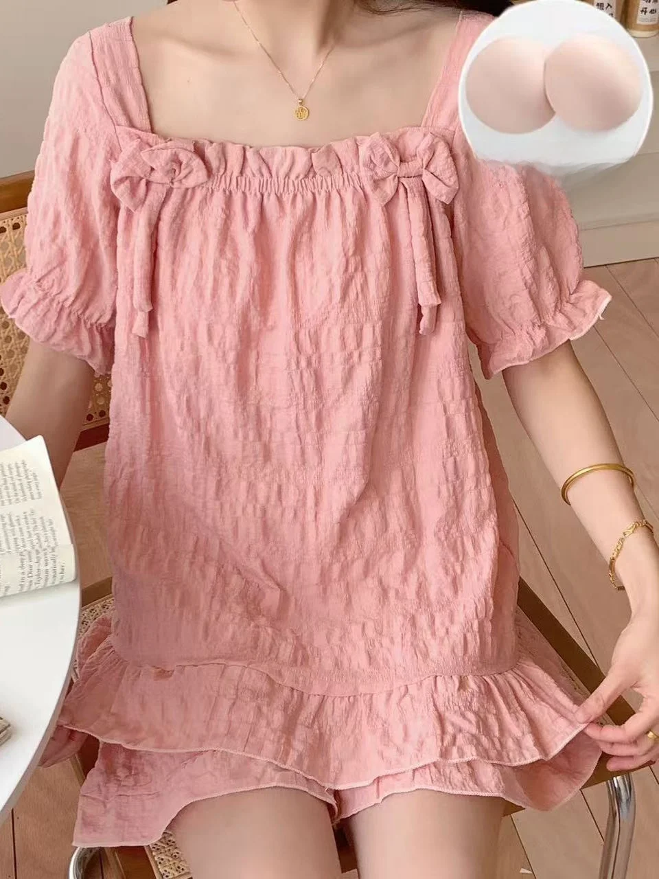 Cloud Cotton Princess Style Sleepwear Set Women's Short Sleeve Shorts Sweet Cute Home Clothes Comfortable Breathable Summer
Cloud Cotton Princess Style Sleepwear Set Women's Short Sleeve Shorts Sweet Cute Home Clothes Comfortable Breathable Summer