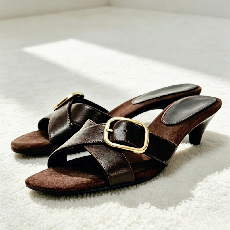 Retro Brown Cross Tied Mules Sandals Women Fashion Belt Buckle Detail Kitten Heel Slippers Summer Sexy Open-toe Slide Sandals
Retro Brown Cross Tied Mules Sandals Women Fashion Belt Buckle Detail Kitten Heel Slippers Summer Sexy Open-toe Slide Sandals