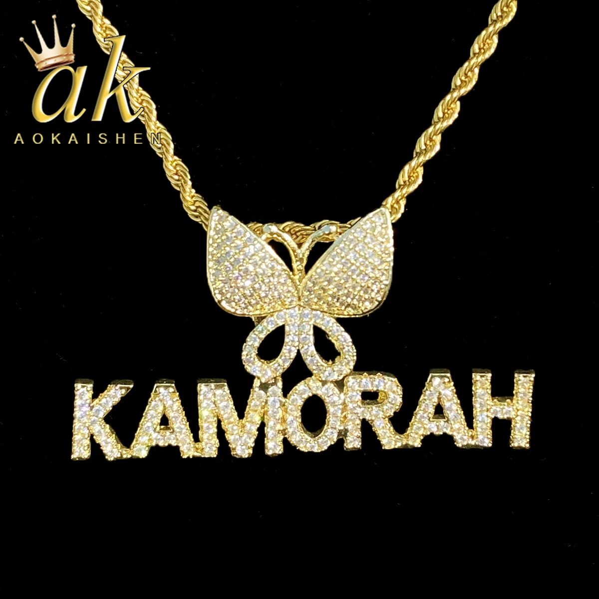 Aokaishen Iced Out Custom Name Necklace Pendant Butterfly Bail for Women Real Gold Plated 5A Grade Hip Hop Jewelry
Aokaishen Iced Out Custom Name Necklace Pendant Butterfly Bail for Women Real Gold Plated 5A Grade Hip Hop Jewelry