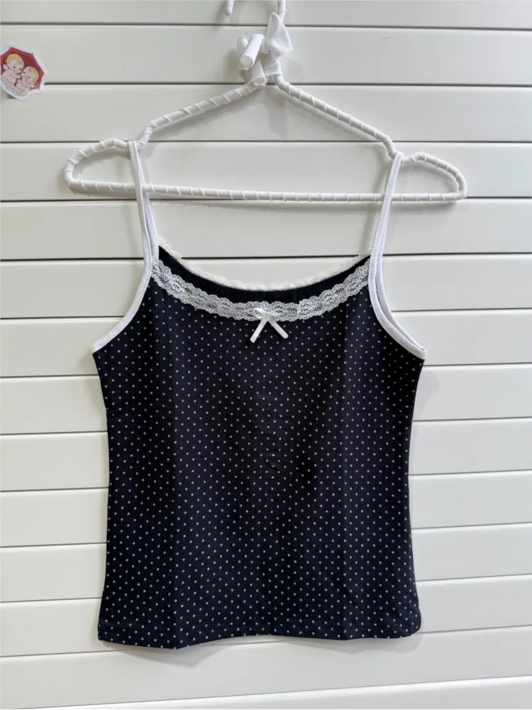 Vintage Navy Dot Print Sleeveless Vests Women Summer New Cotton Soft Lace Slim U-neck Tank Tops Sweet Preppy Style Camisole Y2K
Vintage Navy Dot Print Sleeveless Vests Women Summer New Cotton Soft Lace Slim U-neck Tank Tops Sweet Preppy Style Camisole Y2K