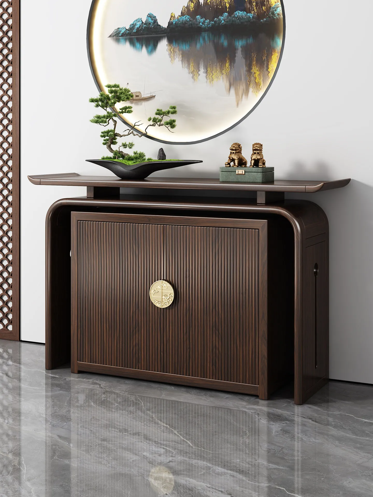 HYS new Chinese-style entrance table, ebony wood strip case, solid wood entrance cabinet facing the door
HYS new Chinese-style entrance table, ebony wood strip case, solid wood entrance cabinet facing the door