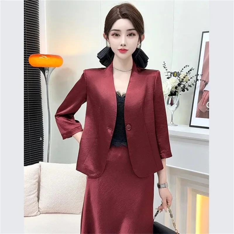 Spring Autumn Women Seven Divide Sleeves Brilliant Colorful Top Female Fashion Short Blazer Jacket Korean Ladies Satin Suit Coat
Spring Autumn Women Seven Divide Sleeves Brilliant Colorful Top Female Fashion Short Blazer Jacket Korean Ladies Satin Suit Coat