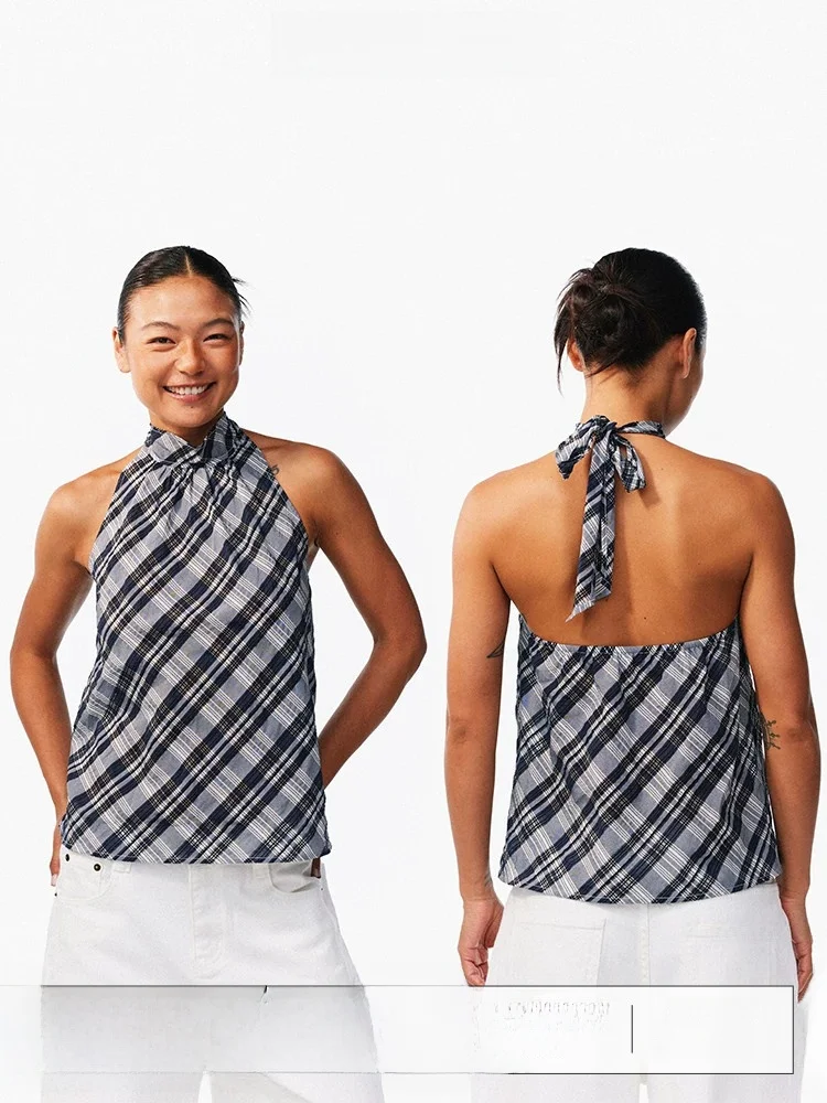Classic Plaid Halter Neck Sleeveless Top in Indigo by Age of Ascent Women's Fashion Cotton Polyester Nylon Blend Summer 2025
Classic Plaid Halter Neck Sleeveless Top in Indigo by Age of Ascent Women's Fashion Cotton Polyester Nylon Blend Summer 2025