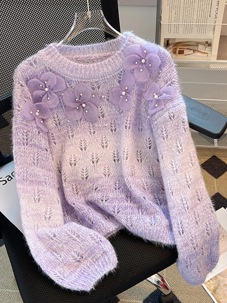 French Hollow Nail Bead Flower Sweater Knitted Base Sweater Sweet Fashionable Top 2025 Spring Autumn Women's Sweater Pullover
French Hollow Nail Bead Flower Sweater Knitted Base Sweater Sweet Fashionable Top 2025 Spring Autumn Women's Sweater Pullover