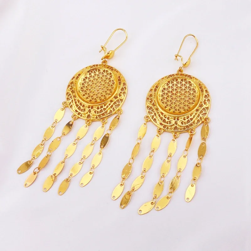 KDE Gold Color Tassel Dangle Earrings 18k Copper Gold Plated Turkish Dubai Drop Earring Women Bridal Wedding Jewelry Gifts
KDE Gold Color Tassel Dangle Earrings 18k Copper Gold Plated Turkish Dubai Drop Earring Women Bridal Wedding Jewelry Gifts