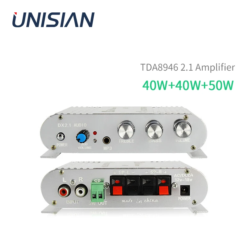 UNISIAN TDA8964 Audio Amplifier 2*40W+50W 2.1 Channels HIFI Car Amplifiers Subwoofer DC12V with Metal Case Shell
UNISIAN TDA8964 Audio Amplifier 2*40W+50W 2.1 Channels HIFI Car Amplifiers Subwoofer DC12V with Metal Case Shell