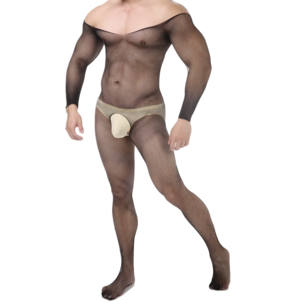 Simple Men's Jumpsuit Male Sleepwear Black Open Crotch Pantyhose Fishnet Bodysuits Husband Long Sleeved Nightgown
Simple Men's Jumpsuit Male Sleepwear Black Open Crotch Pantyhose Fishnet Bodysuits Husband Long Sleeved Nightgown