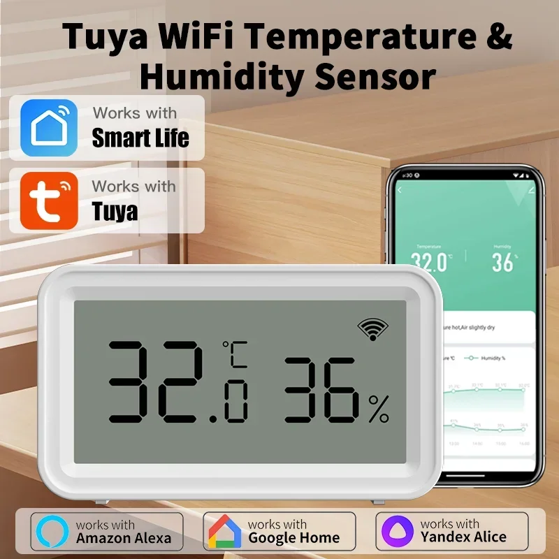 Умный беспроводной датчик температуры и влажности Tuya Wi-Fi, совместимый с Google Assistant Alexa и домашним монитором Smart Life
Умный беспроводной датчик температуры и влажности Tuya Wi-Fi, совместимый с Google Assistant Alexa и домашним монитором Smart Life