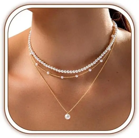 Dainty Layered Pearl Necklace Earrings Bracelet Set Wedding Gift for Women
Dainty Layered Pearl Necklace Earrings Bracelet Set Wedding Gift for Women