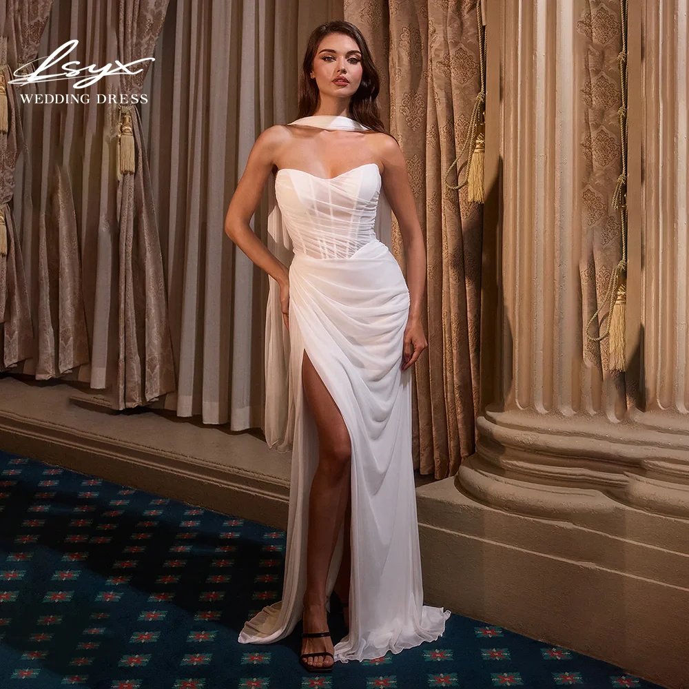 LSYX Customized Mermaid Sleeveless Strapless High Slit Open Back Satin Wedding Dress 2025 Simple Bridal Gowns Vestidos De Novia
LSYX Customized Mermaid Sleeveless Strapless High Slit Open Back Satin Wedding Dress 2025 Simple Bridal Gowns Vestidos De Novia