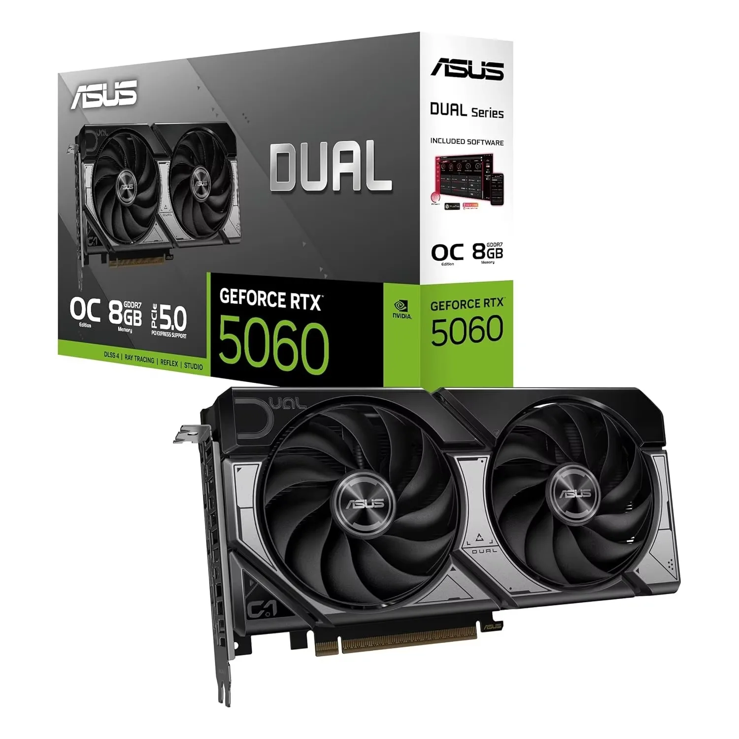 Dual NVIDIA GeForce RTX 5060 8GB GDDR7 OC Edition (PCIe 5.0, 8GB GDDR7, DLSS 4, HDMI 2.1b, DisplayPort 2.1b, 2.5-Slot, Custom
Dual NVIDIA GeForce RTX 5060 8GB GDDR7 OC Edition (PCIe 5.0, 8GB GDDR7, DLSS 4, HDMI 2.1b, DisplayPort 2.1b, 2.5-Slot, Custom