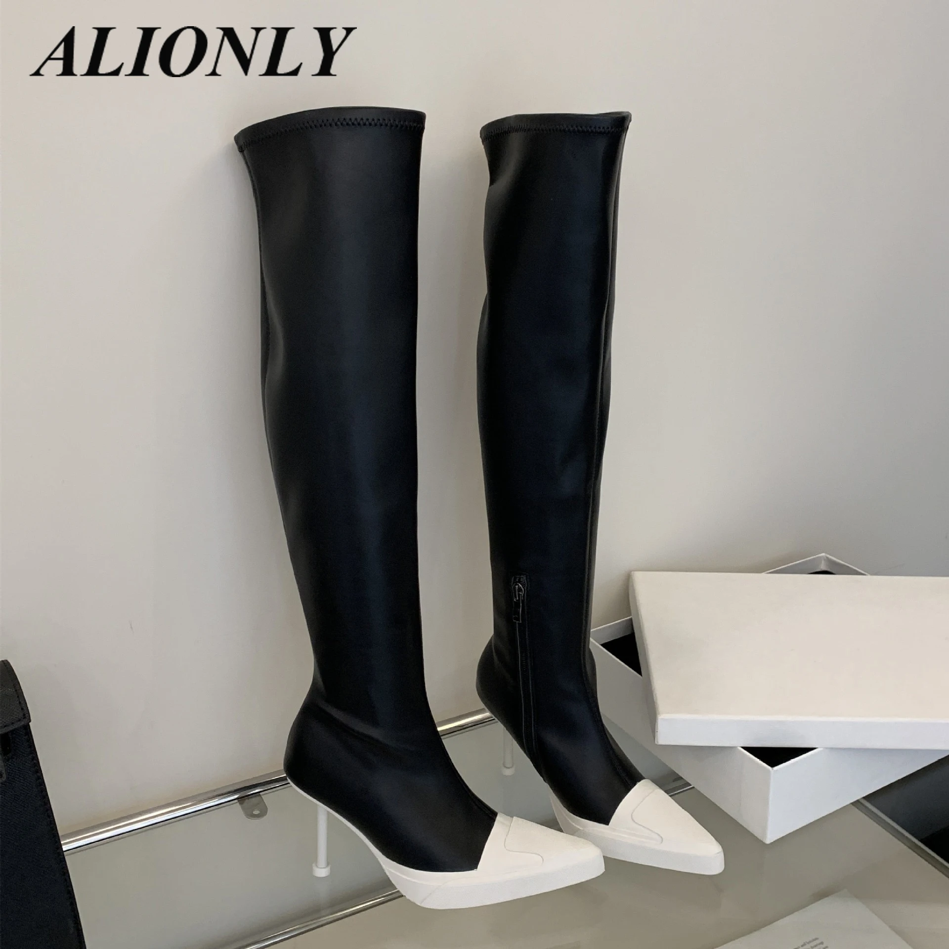 Alionly/2026, новые зимние дизайнерские сапоги до колена с каменным зерном, женские длинные ботильоны на низком каблуке в стиле панк, Zapatos De Mujer 
Alionly/2026, новые зимние дизайнерские сапоги до колена с каменным зерном, женские длинные ботильоны на низком каблуке в стиле панк, Zapatos De Mujer