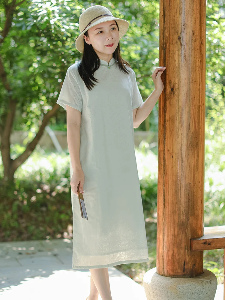 Elegant Pure Cotton Dress Women's Summer Fashion Traditional Chinese Style Short Sleeve Comfortable Fit A-Line Skirt
Elegant Pure Cotton Dress Women's Summer Fashion Traditional Chinese Style Short Sleeve Comfortable Fit A-Line Skirt
