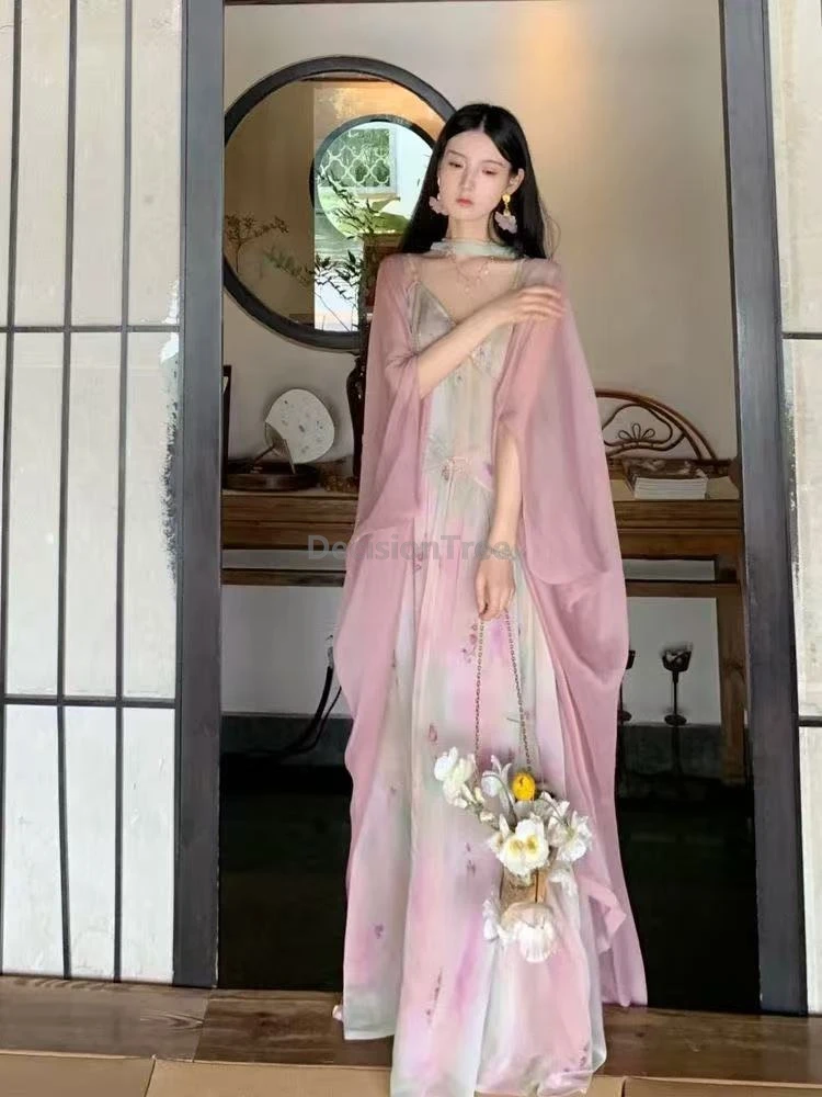 Oversize Summer Chinese-style Robe Retro Pink Spaghetti Strap Fairy Hanfu Dress Elegant Long Thin Cardigan Dress Two-piece Set
Oversize Summer Chinese-style Robe Retro Pink Spaghetti Strap Fairy Hanfu Dress Elegant Long Thin Cardigan Dress Two-piece Set