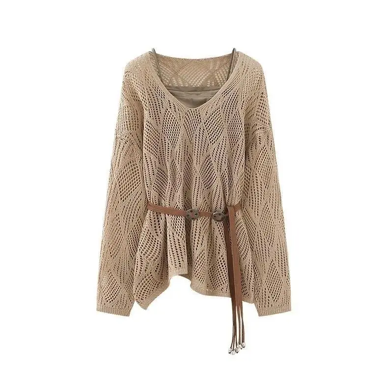 Women's Hollow Knitted Sweater with Belt Spring Summer Design Color Diamond Grid Lazy Style Mesh Sunscreen Cover Shirt
Women's Hollow Knitted Sweater with Belt Spring Summer Design Color Diamond Grid Lazy Style Mesh Sunscreen Cover Shirt