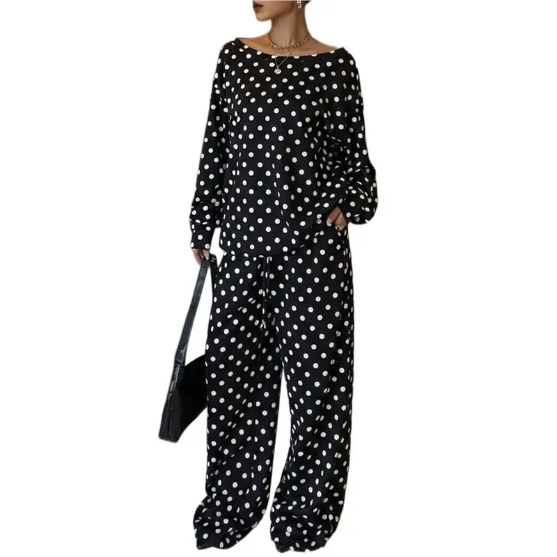NEW-Women's Polka Dot Print Asymmetrical Shoulder Long Sleeve & Pants Loungewear Set
NEW-Women's Polka Dot Print Asymmetrical Shoulder Long Sleeve & Pants Loungewear Set