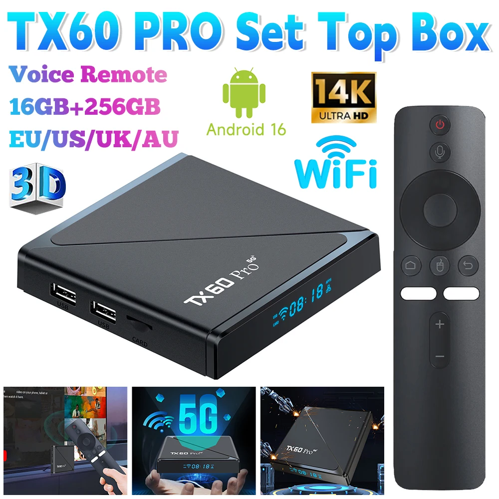 TX60 PRO Smart TV Box Allwinner H313 Quad Core AU/US/EU/UK 14K 2.4G/5G Dual WiFi Voice Remote Control For Android 10 Set Top Box
TX60 PRO Smart TV Box Allwinner H313 Quad Core AU/US/EU/UK 14K 2.4G/5G Dual WiFi Voice Remote Control For Android 10 Set Top Box