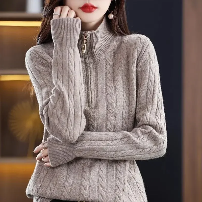 High Street Zipper Patchwork Pullovers Elegant All-match Tops Autumn Winter New Solid Color Turtleneck Long Sleeve Sweater
High Street Zipper Patchwork Pullovers Elegant All-match Tops Autumn Winter New Solid Color Turtleneck Long Sleeve Sweater