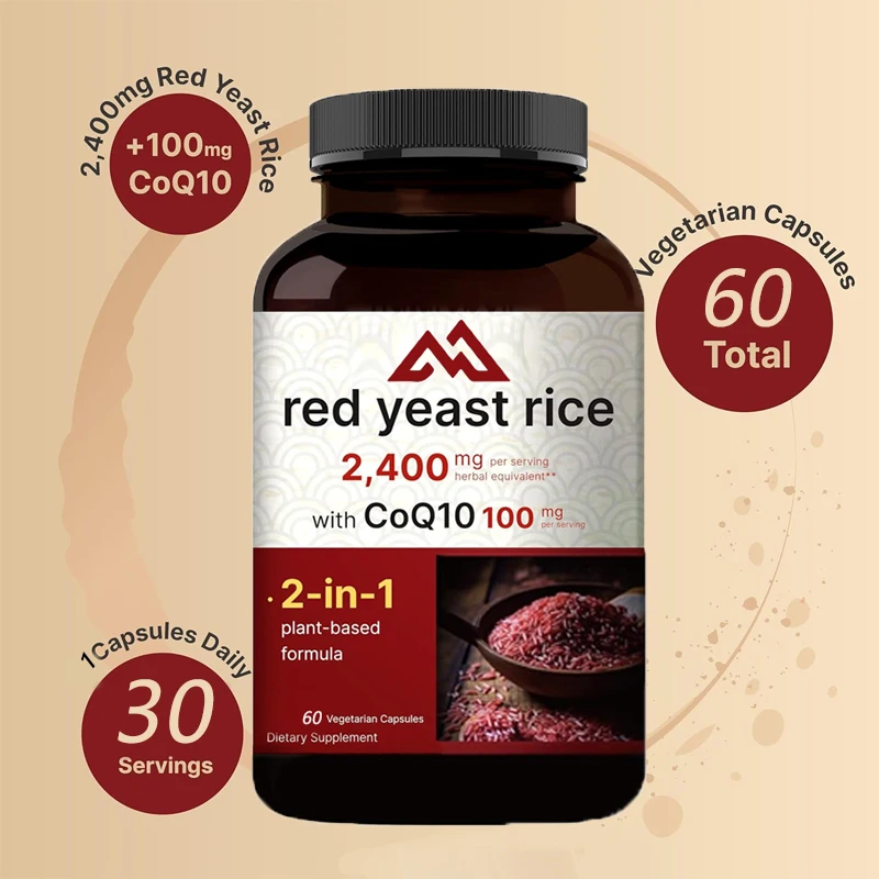 Red yeast rice 2400mg containing coenzyme Q10 100mg | 60 vegetarian capsules for antioxidant support of energy and heart health
Red yeast rice 2400mg containing coenzyme Q10 100mg | 60 vegetarian capsules for antioxidant support of energy and heart health