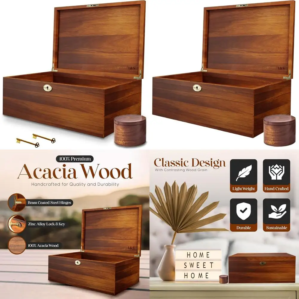 Elegant Acacia Wood Memory Box with Hinged Lid and Lock, Decorative Wooden Storage Box, 11x9x5 Inches
Elegant Acacia Wood Memory Box with Hinged Lid and Lock, Decorative Wooden Storage Box, 11x9x5 Inches