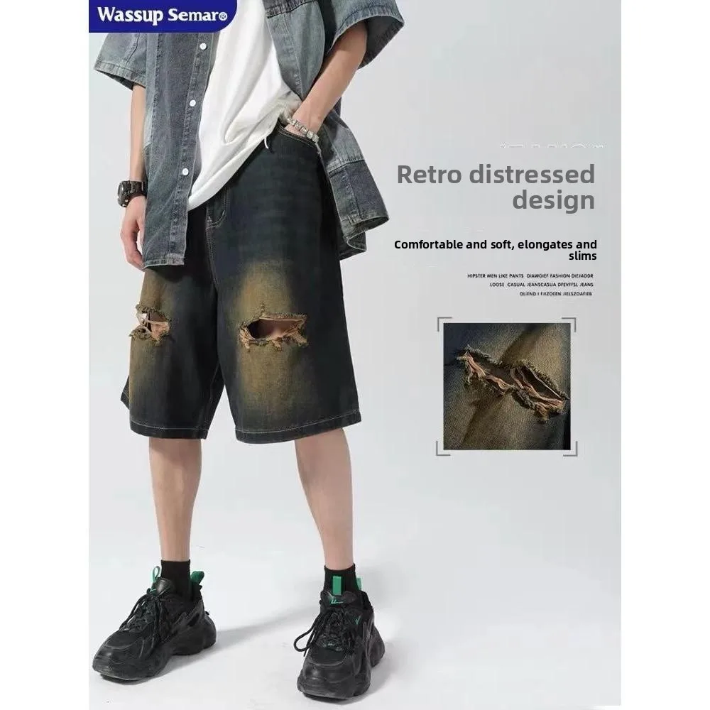 Men's Summer Loose Fit Distred Denim orts Straight Leg Five-Quarter Length mid Waist Polyester Cotton Blend Casual Jeans
Men's Summer Loose Fit Distred Denim orts Straight Leg Five-Quarter Length mid Waist Polyester Cotton Blend Casual Jeans