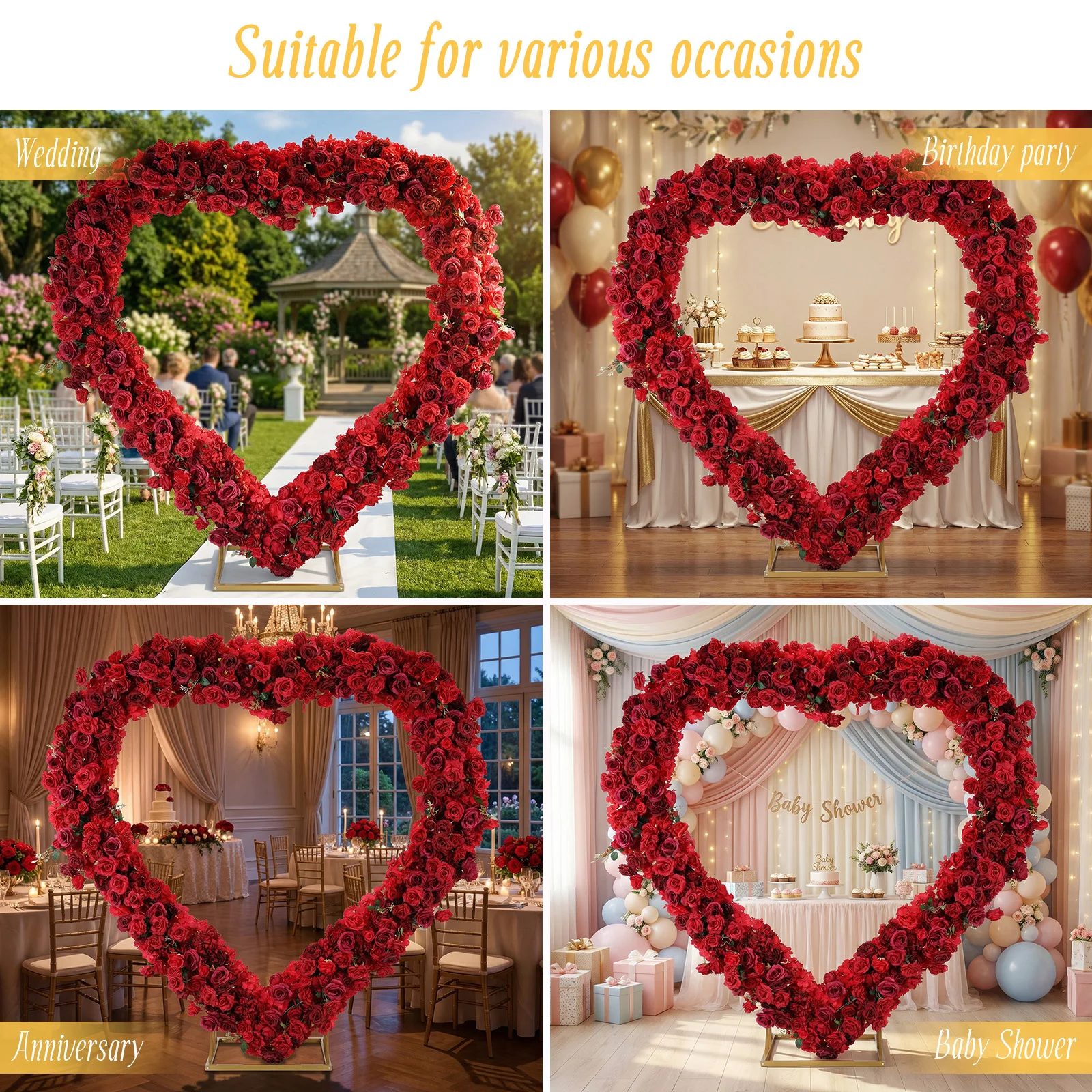 Iron Art Flowers Backdrop Stand Detachable Heart Shape Flowers Arches Stand 3FT for Ceremony Valentines Day Birthday Party Decor
Iron Art Flowers Backdrop Stand Detachable Heart Shape Flowers Arches Stand 3FT for Ceremony Valentines Day Birthday Party Decor
