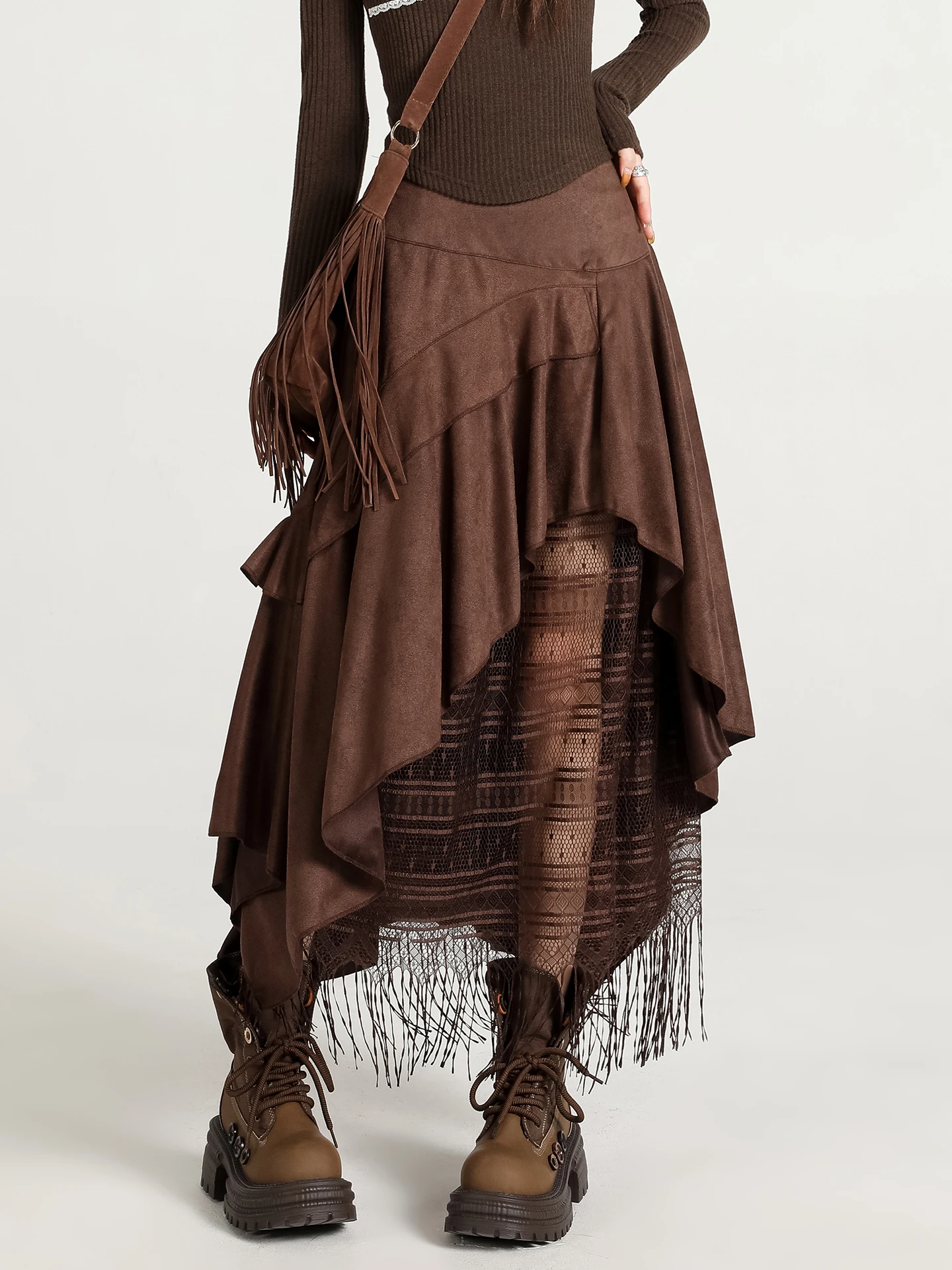 High Waist Suede Skirt with Lace A-Line Flounce for Women Spring Season Korean Sle Commute Resistant Fabric
High Waist Suede Skirt with Lace A-Line Flounce for Women Spring Season Korean Sle Commute Resistant Fabric