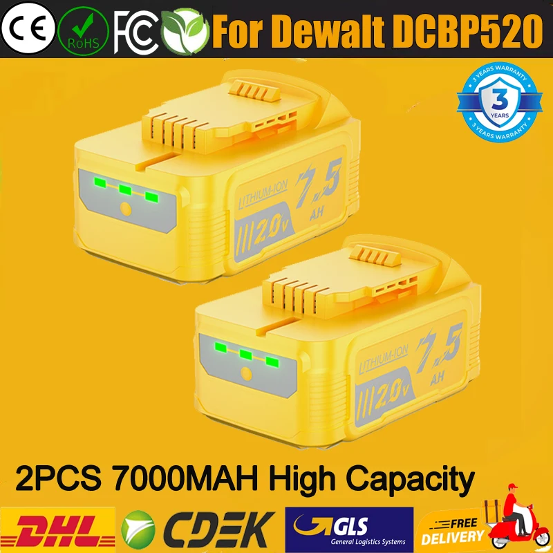 7500mAh For Dewalt DCBP520 Battery Replacement Battery For Dewalt 20V Lithium Battery Compatible For Dewalt Power Tools
7500mAh For Dewalt DCBP520 Battery Replacement Battery For Dewalt 20V Lithium Battery Compatible For Dewalt Power Tools
