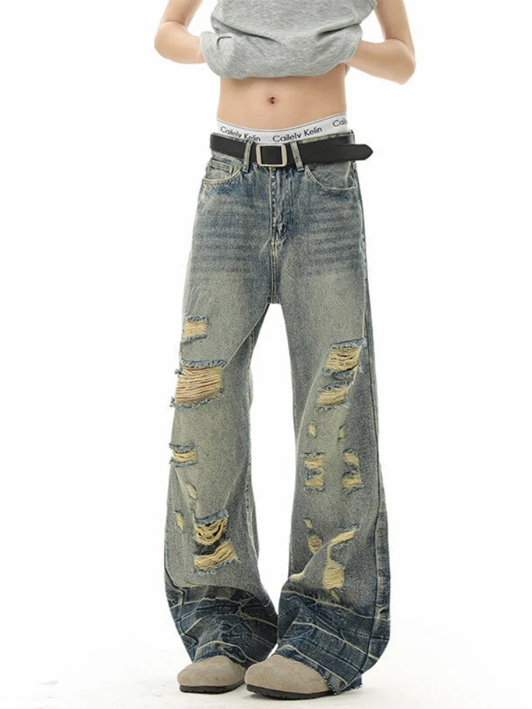 Retro American Washed Hole Denim Jeans Men Loose Design Sense Straight Long Pants Worn Look Fashionable Trendy Casual Trousers
Retro American Washed Hole Denim Jeans Men Loose Design Sense Straight Long Pants Worn Look Fashionable Trendy Casual Trousers