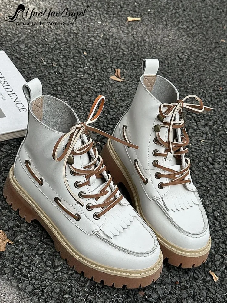 Women Cowskin Genuine Leather Boots Lace Up Round Toe British Style Platform Ankle Boots Female Casual Height Increasing Shoes
Women Cowskin Genuine Leather Boots Lace Up Round Toe British Style Platform Ankle Boots Female Casual Height Increasing Shoes