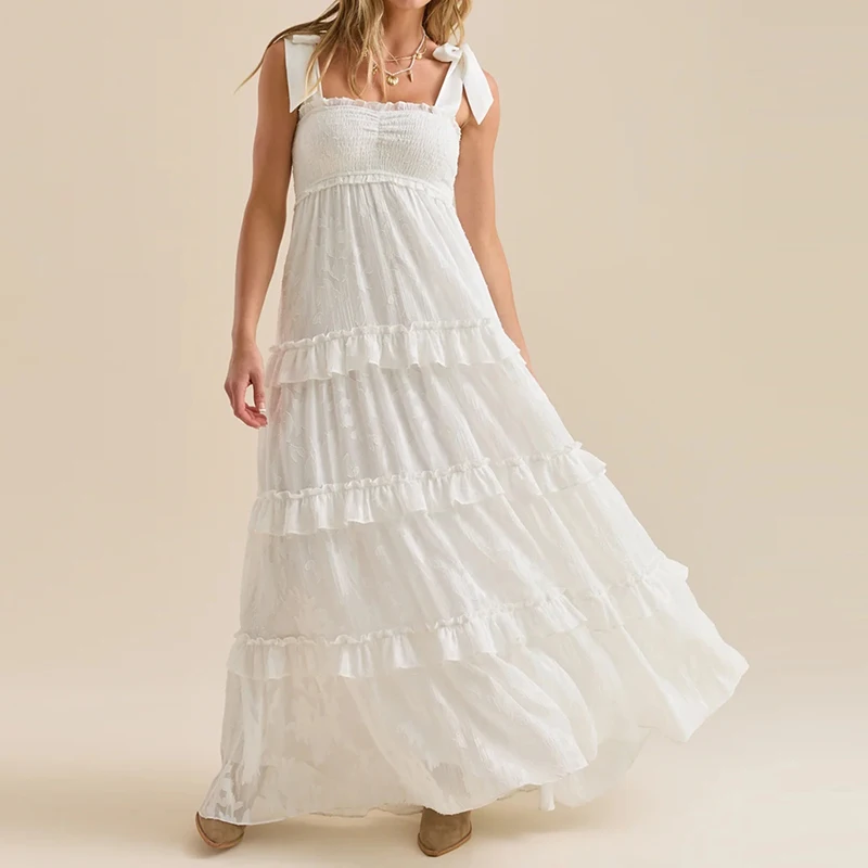 Women Boho Smocked Maxi Dress Summer Beach Y2k Ruffles Layered Long Dress Casual Summer Flowy A-line Sundress Cocktail Party
Women Boho Smocked Maxi Dress Summer Beach Y2k Ruffles Layered Long Dress Casual Summer Flowy A-line Sundress Cocktail Party