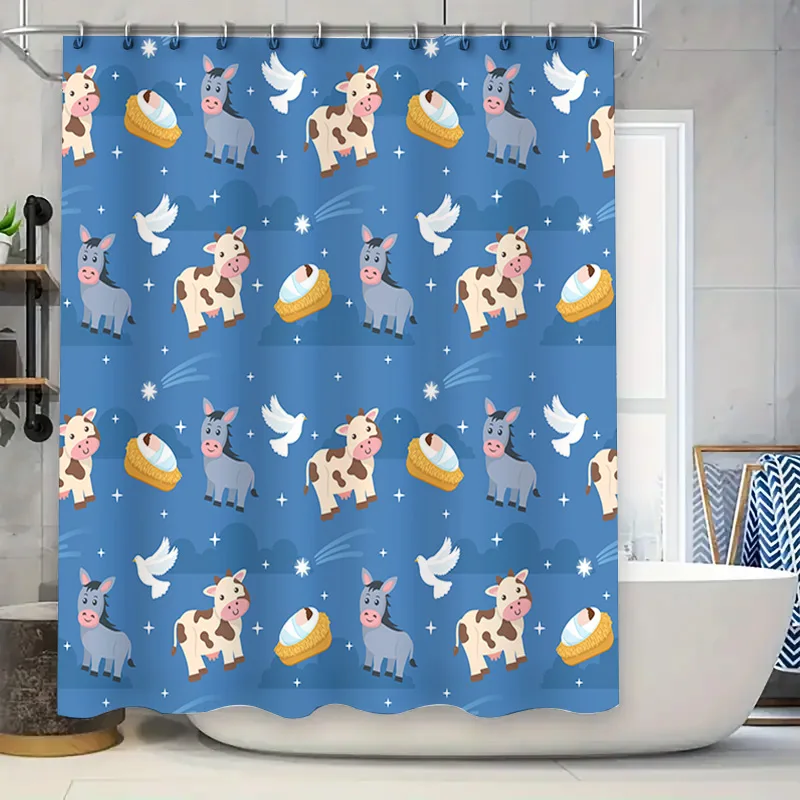 Blue Shower Curtain with Cute Animal Pattern: Cow Donkey Design for Bathroom Decor Waterproof Fabric Shampoo, Conditioner Soap B
Blue Shower Curtain with Cute Animal Pattern: Cow Donkey Design for Bathroom Decor Waterproof Fabric Shampoo, Conditioner Soap B