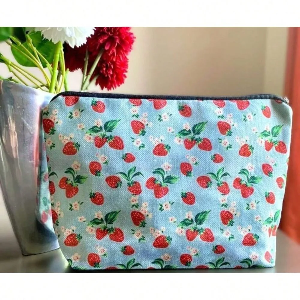 Vintage Strawberry Floral Zippered Cosmetic Pouch For Travel
Vintage Strawberry Floral Zippered Cosmetic Pouch For Travel