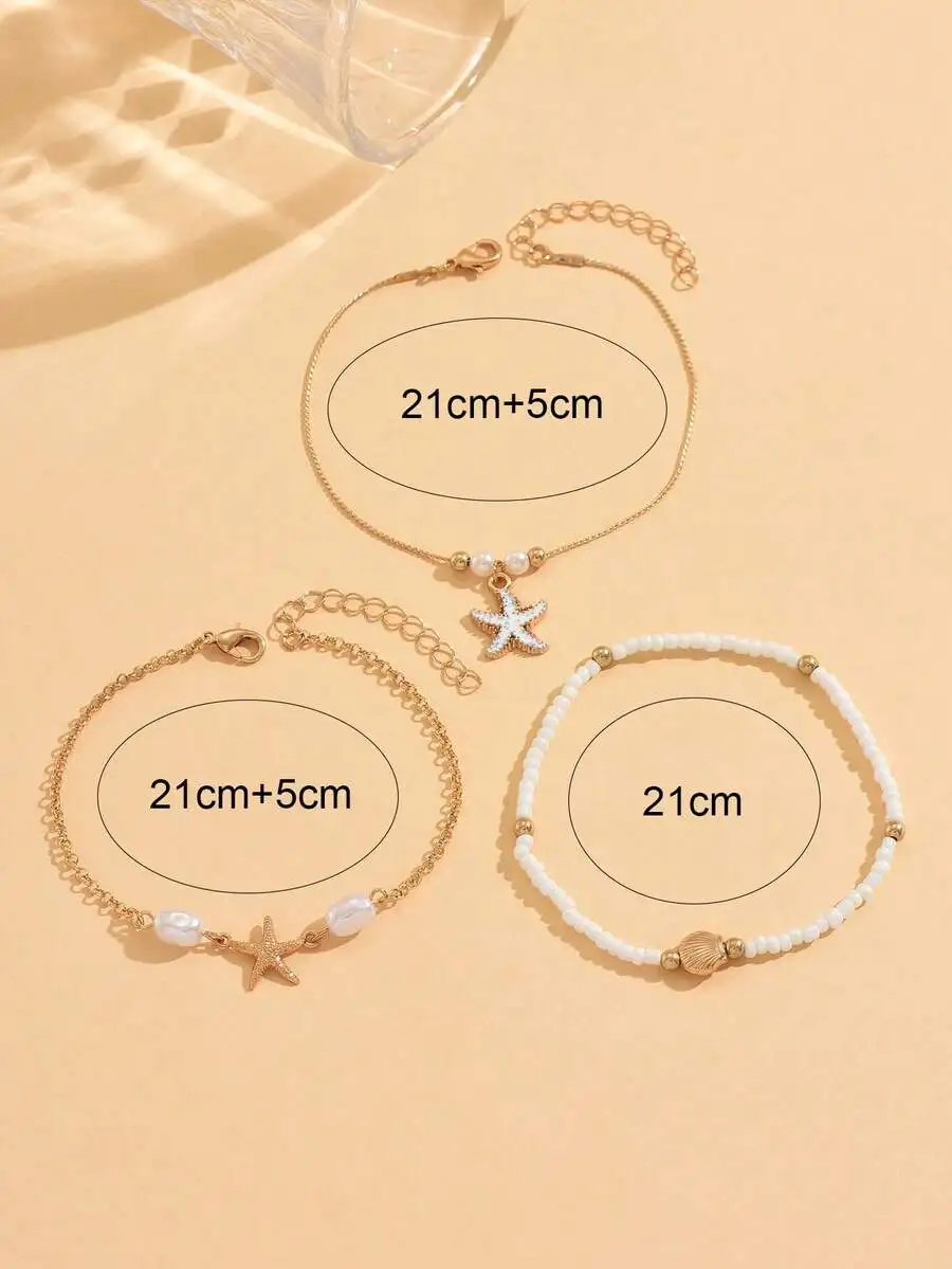 3pcs Set Ocean Style Starfish Seashell Beaded Anklets For Women
3pcs Set Ocean Style Starfish Seashell Beaded Anklets For Women