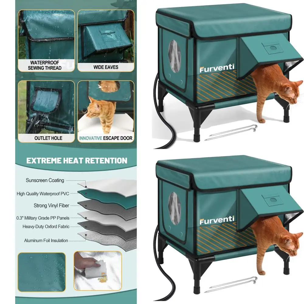 Elevated Waterproof Insulated Outdoor Cat House with Heating Pad for Feral Cats, Deep Green, 16L x 12W x 18H
Elevated Waterproof Insulated Outdoor Cat House with Heating Pad for Feral Cats, Deep Green, 16L x 12W x 18H