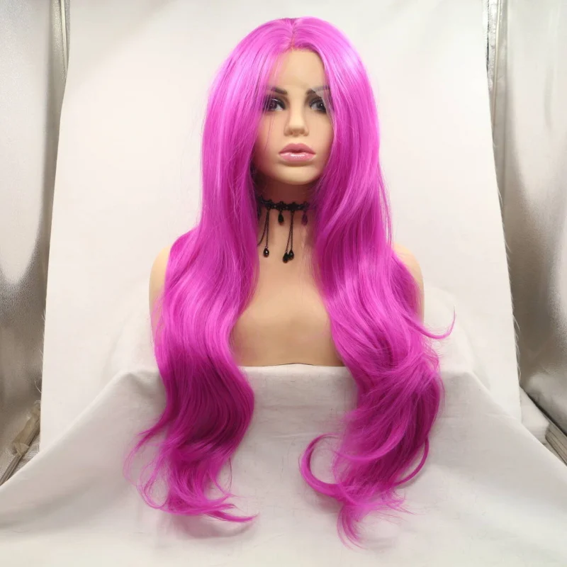 Women's wig in rose pink with large wavy long curls, hand-tied front lace, synthetic fiber, matte finish, full head cover
Women's wig in rose pink with large wavy long curls, hand-tied front lace, synthetic fiber, matte finish, full head cover