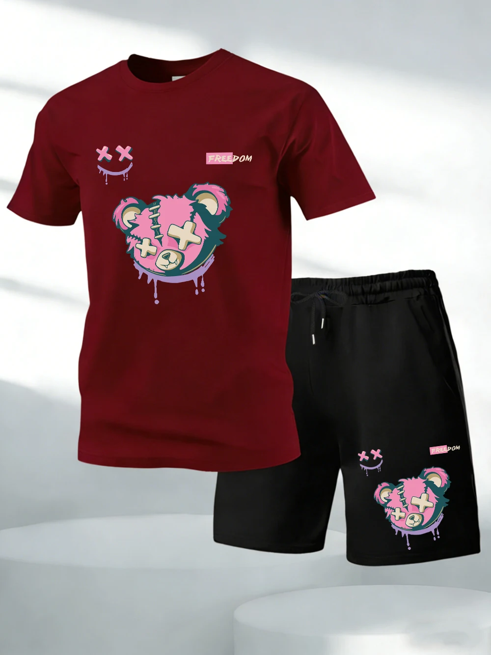 Two Pieces Set Teddy Bear Freedom Street Print Cotton Tops Shorts Mens O-Neck Oversized Soft T-Shirts Pocket High Waisted Pants
Two Pieces Set Teddy Bear Freedom Street Print Cotton Tops Shorts Mens O-Neck Oversized Soft T-Shirts Pocket High Waisted Pants